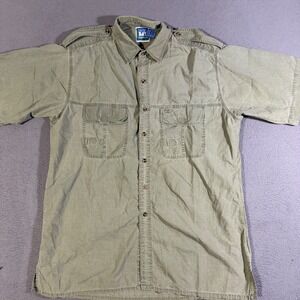 Vintage Bimini Bay‎ Outfitters Olive Green Fishing Short Sleeve Button Up Shirt
